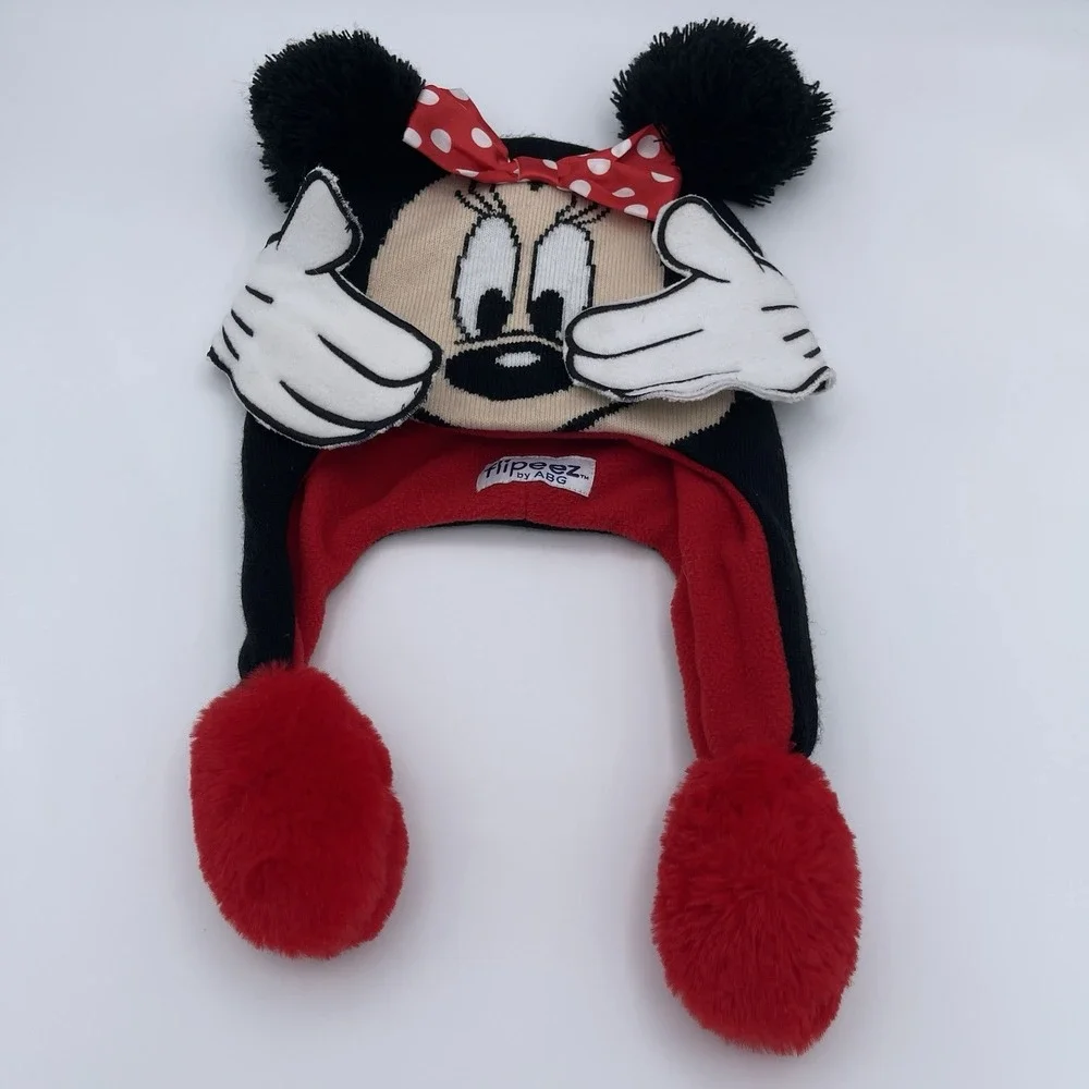 Disney Minnie Mouse Flipeez Girls Hat Black Red‎ Ears Bow One Size Winter
